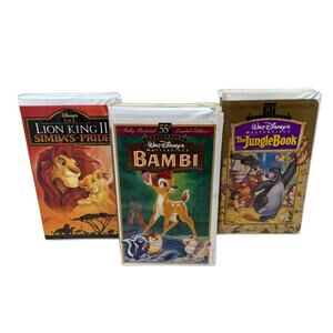 Disney Lot of 3 VHS Tapes Lion King II Bambi The Jungle Book Walt Disney World